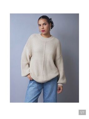 Oversized Cream Crew Neck Knit Sweater